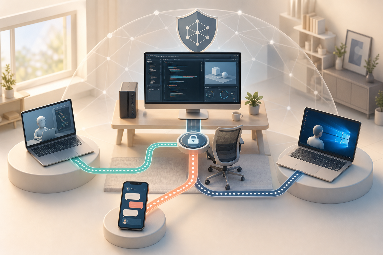 Remote SSH、Codex Remote、Windowsリモートデスクトップを役割別に使い分けるイメージ