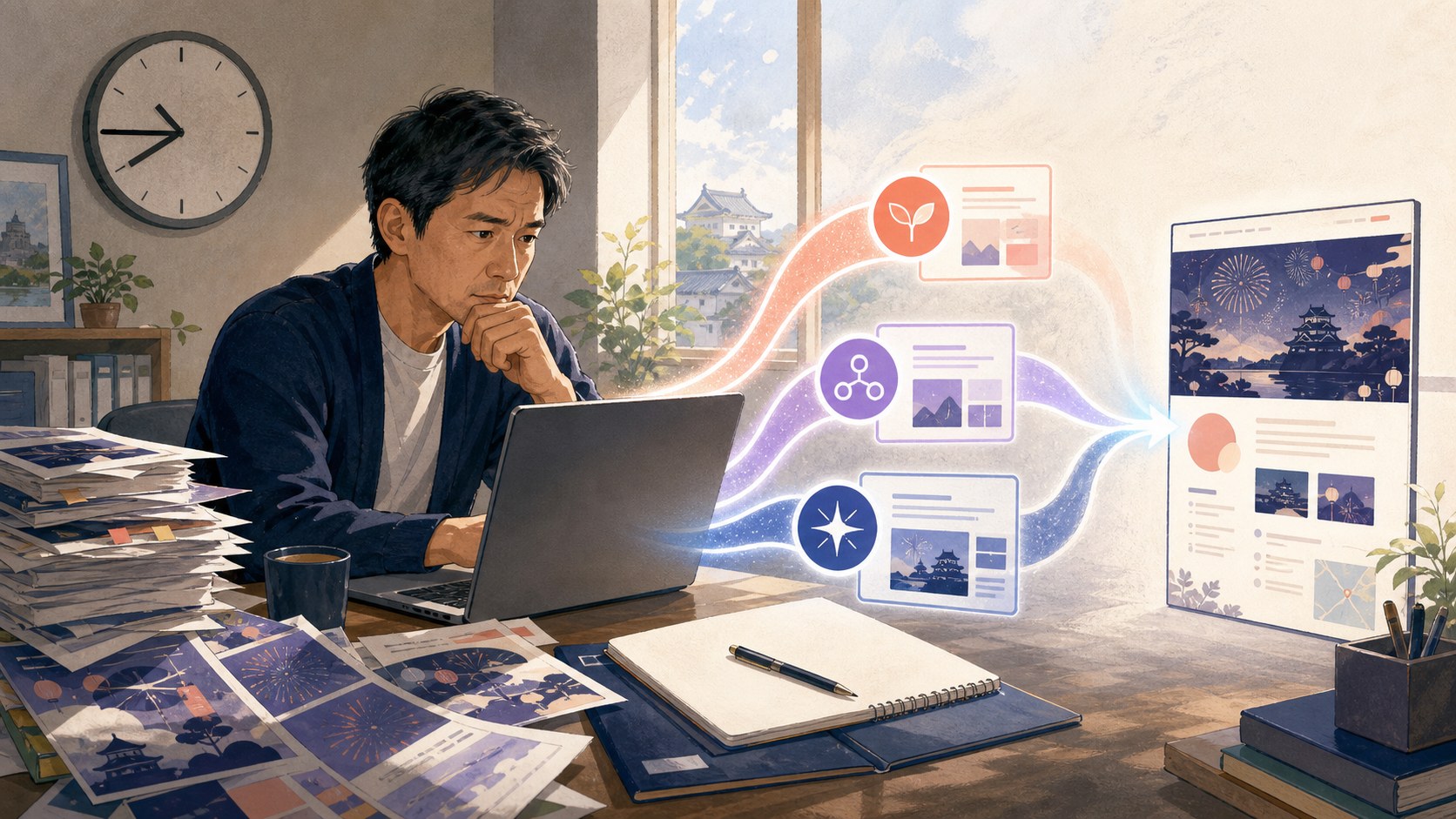 朝の事務所で締切時計を見ながらChat・Work・Codexの使い分けを考える地域事業者